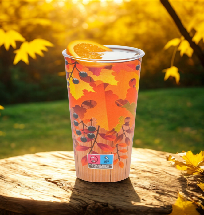 800 szt. kubki papierowe 480 ml z nadrukiem jesienne liście do kawy herbaty ECOPICNIC